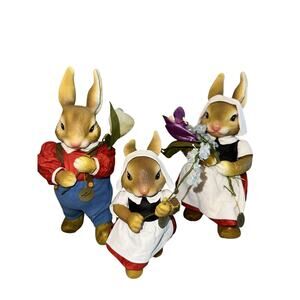 3 Easter Bunny Figurines Rabbit Family Set Farmhouse Farm Country Amish Decor